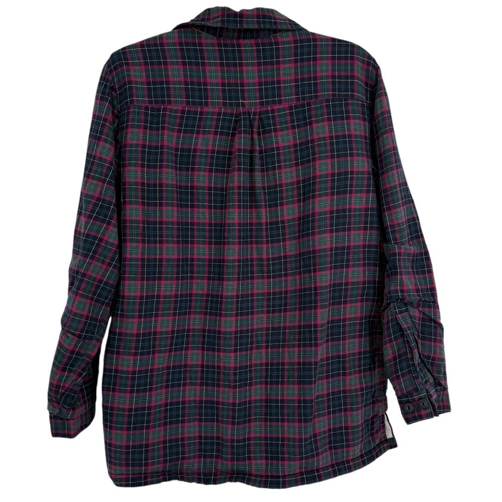LL Bean Shirt Jacket Womens Size M Fleece Lined Flannel Plaid Button Up Blue Red - Picture 2 of 10
